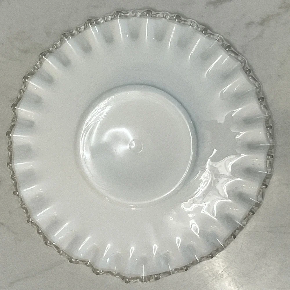 Fenton Silver Crest Bowl Ruffled Edge Mayonnaise‎ Bowl Underplate Milk Glass Vtg